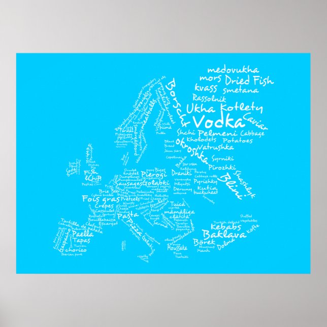 Livsmedel Karta i Europa (blått) Poster (Framsidan)