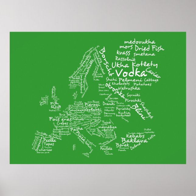 Livsmedel Karta i Europa (Grönt) Poster (Framsidan)