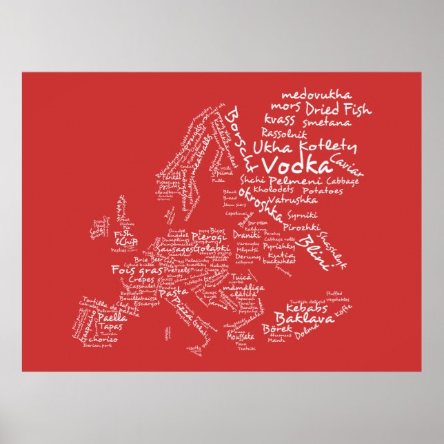 Livsmedel Karta i Europa (Röda) Poster (Framsidan)