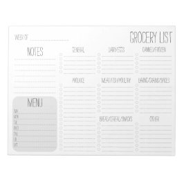 Livsmedel lista över veckomålsplaner anteckningsblock