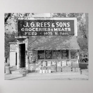 Livsmedel- & matningslager, 1938. Vintagefoto Poster