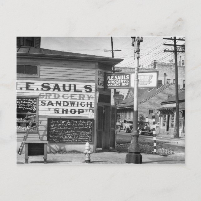 Livsmedel och Sandwich Shop 1934 Vykort (Framsida)
