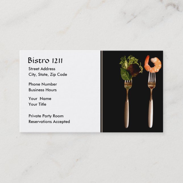 Livsmedel på Affärskortet Restaurant för gafflar Visitkort (Framsida)