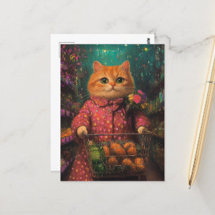 Livsmedel Shopping Adsible Ginger Cat Vykort