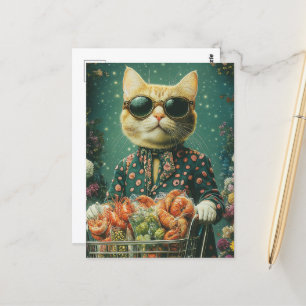 Livsmedel Shopping Ginger Cat i solglasögon Vykort