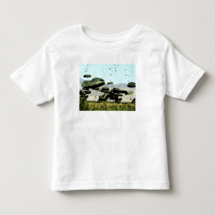 Livsmedelsbuntar och vatten levereras till luft t-shirt