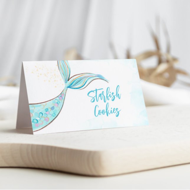 Livsmedelsetiketter i Teal Sjöjungfru Party Kort (Skapare uppladdad)