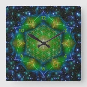 LIVSMEDELSFLÖDE/Blume des Lebens Mandala V Square Fyrkantig Klocka