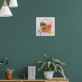 Livsmedelsfylld korg i akvarellkonst poster