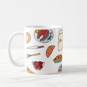 Livsmedelsillustrationer i vintage: sömlöst mönste kaffemugg
