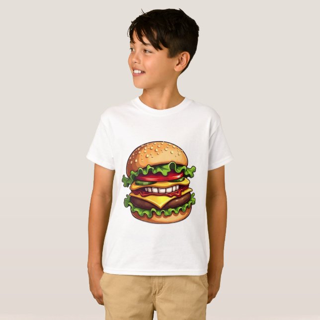 Livsmedelsmonster EVIL BACON CHEESEBURGER T Shirt (Hel framsida)