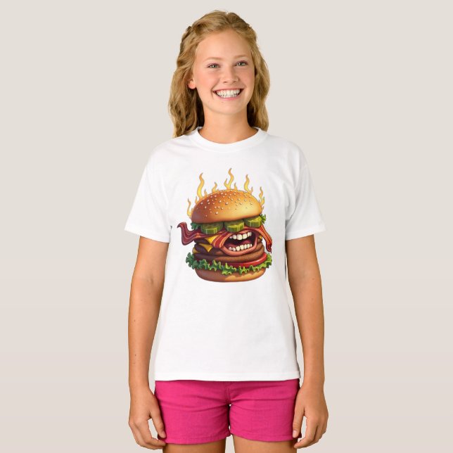 Livsmedelsmonster EVIL BACON CHEESEBURGER T Shirt (Hel framsida)
