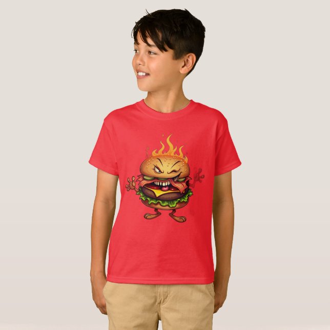 Livsmedelsmonster EVIL BACON CHEESEBURGER T Shirt (Hel framsida)