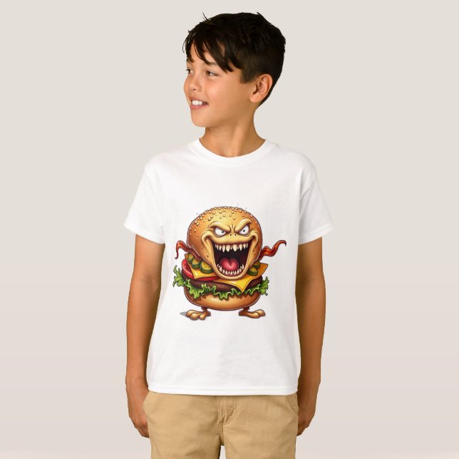 Livsmedelsmonster EVIL BACON CHEESEBURGER T Shirt (Hel framsida)