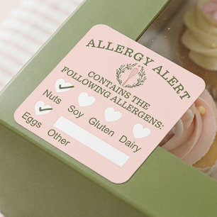 Livsmedelssäkerhetsallergi Alert Rosa Bakery Whisk Fyrkantigt Klistermärke