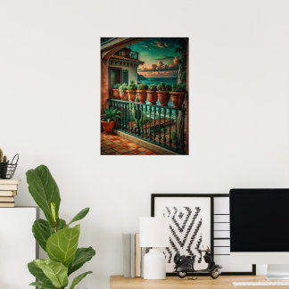 Livsmedeltelansk Balkong Havsutsikt Konst Poster