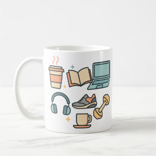 Livsstilsikoner Mugg - kaffe, studie, träning och 