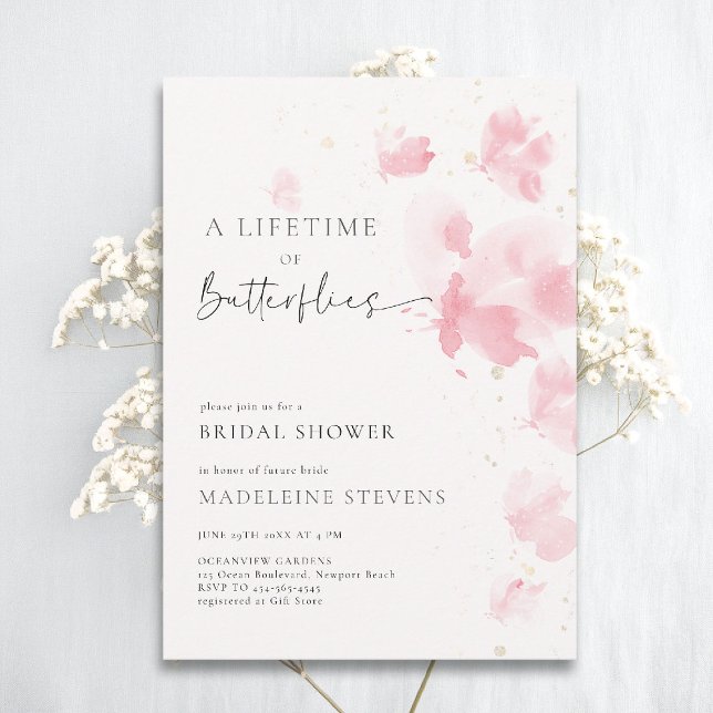 Livstid Butterflies Romantisk  Möhippa Inbjudningar (butterflies theme bridal shower invitation whimsical watercolor romantic dreamy pink blush)