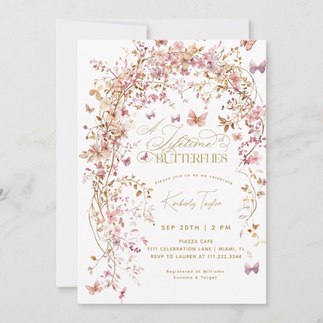 Livstid för Butterflies Möhippa Wildblommor Inbjudningar (Framsida)