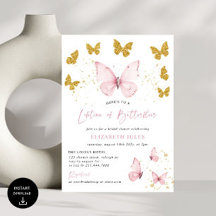 Livstid för Butterflies Rosa Guld Möhippa Inbjudningar