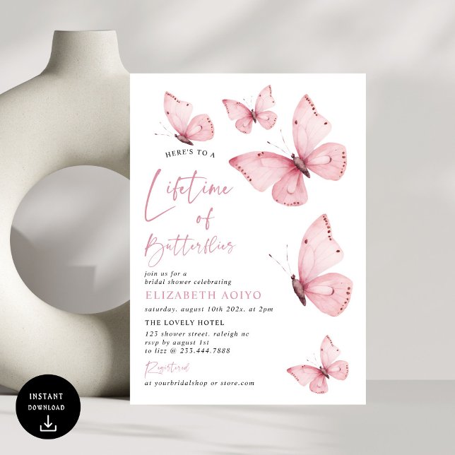 Livstid för Butterflies Rosa Möhippa Inbjudningar (Skapare uppladdad)