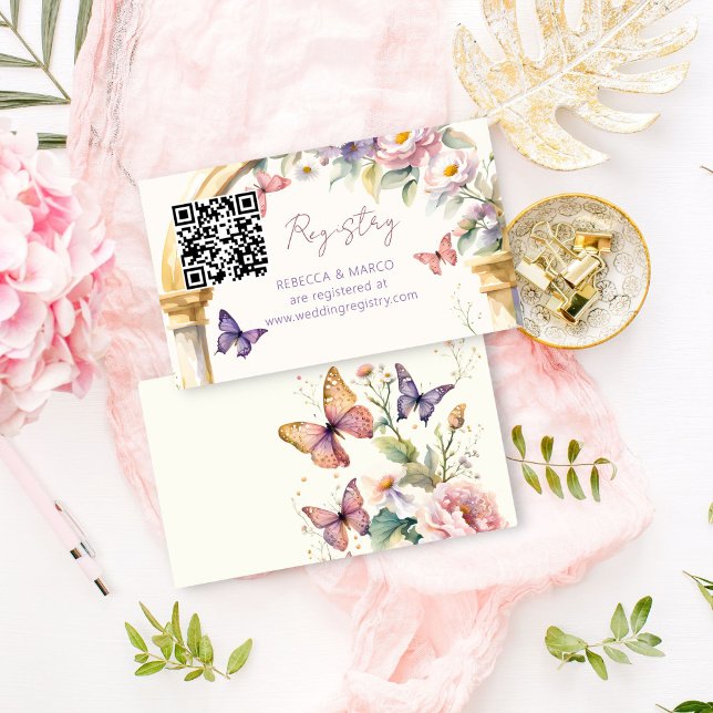 Livstid för presentregistret för Butterflies blomm Tilläggskort (Lifetime of Butterflies floral qr gift registry Enclosure Card bridal shower gift registry wedding)
