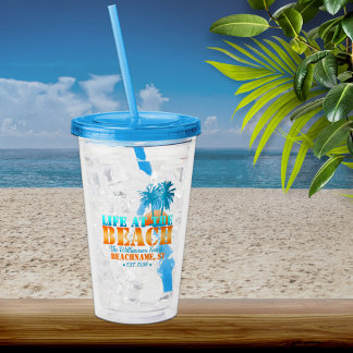 Livstid vid Beach-Coolans blå/Orange-Personlig Take Away Mugg