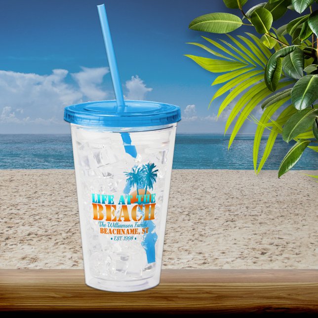 Livstid vid Beach-Coolans blå/Orange-Personlig Take Away Mugg (Skapare uppladdad)