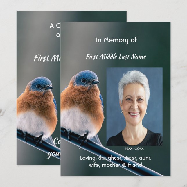 Livstjänstfirande Bluebird Garden Bird  Inbjudningar (Fram/baksida)