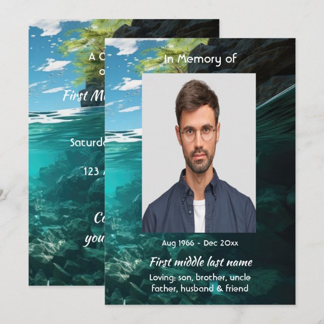 Livstjänstfirande Djuphavsdykning Dykare Inbjudningar (Fram/baksida)