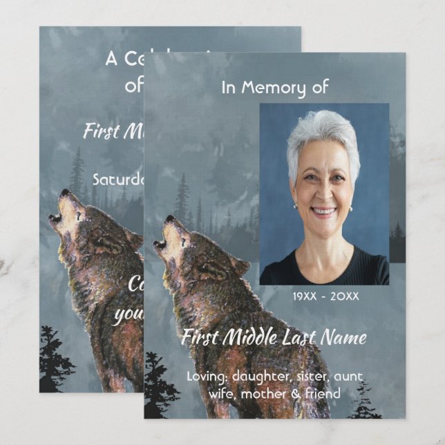 Livstjänstfirande Howling Wolf Art Inbjudningar (Fram/baksida)