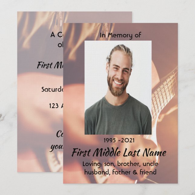 Livstjänstfirande Musiker Piano Gitarr Inbjudningar (Fram/baksida)