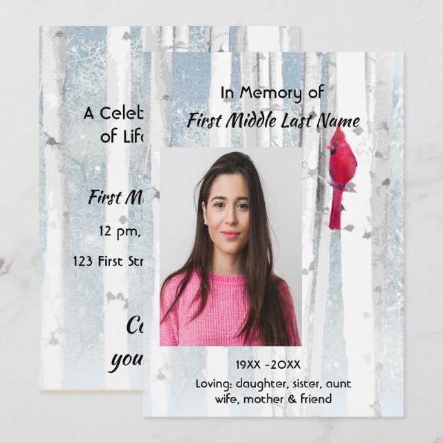 Livstjänstinvitation Kardinalfågel Inbjudningar (Fram/baksida)