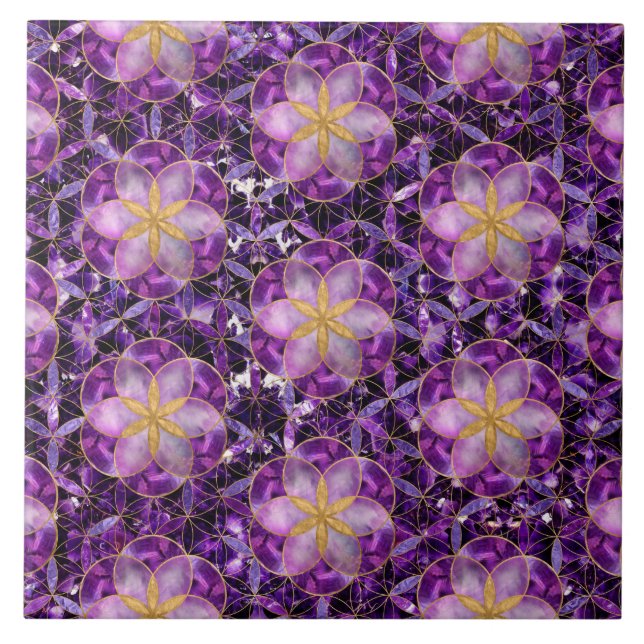 Livsuppehälle i Flower of Life Mönster - Anethyst Kakelplatta (Framsidan)