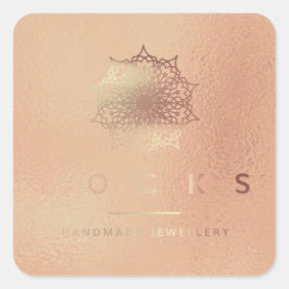 Liz Mandala Rosa ros Guld Metallic White 4 Fyrkantigt Klistermärke