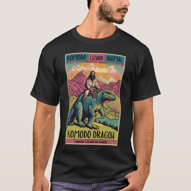 Lizard Älskare Funny Lord Jesus Riding Komodo Drag T Shirt (Framsida)