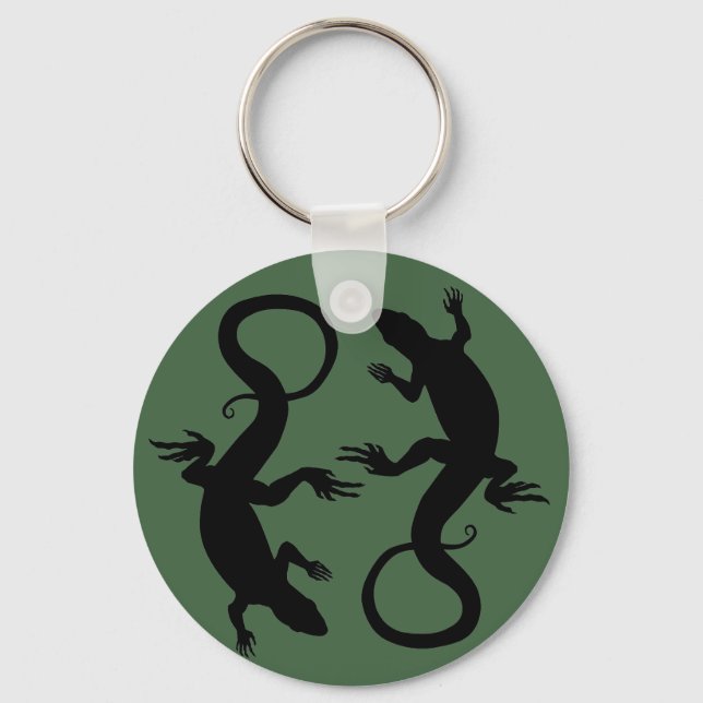 Lizard Art Keychain - Coola Retro Reptile Art-pres Nyckelring (Framsida)