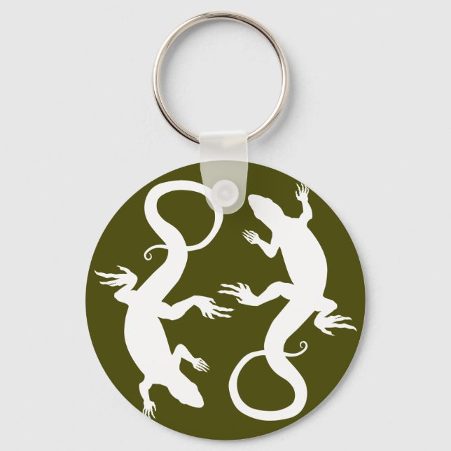 Lizard Art Keychain - Coola Retro Reptile Art-pres Nyckelring (Framsida)