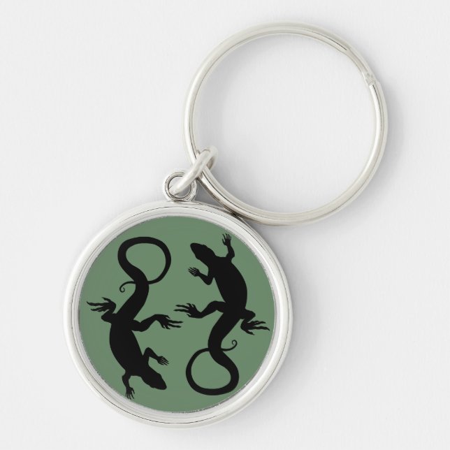 Lizard Art Keychain - Coola Retro Reptile Art-pres Rund Silverfärgad Nyckelring (Framsidan)