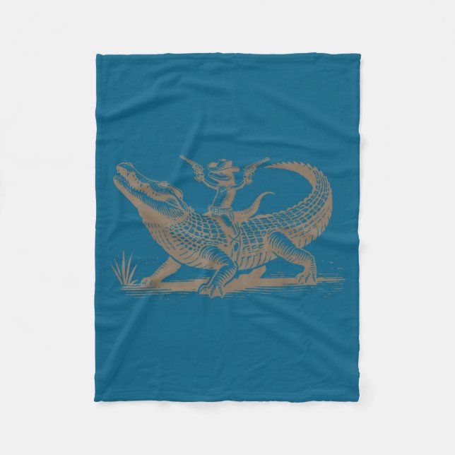Lizard Cowboy Riding Crocodile Alligator Western A Fleecefilt (Framsidan)
