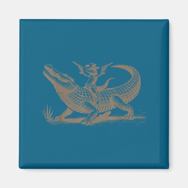 Lizard Cowboy Riding Crocodile Alligator Western A Magnet (Framsidan)