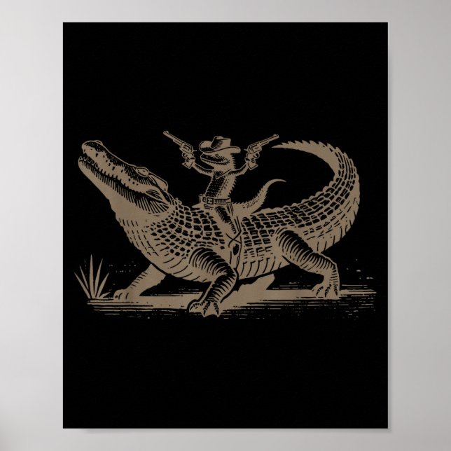 Lizard Cowboy Riding Crocodile Alligator Western A Poster (Framsidan)