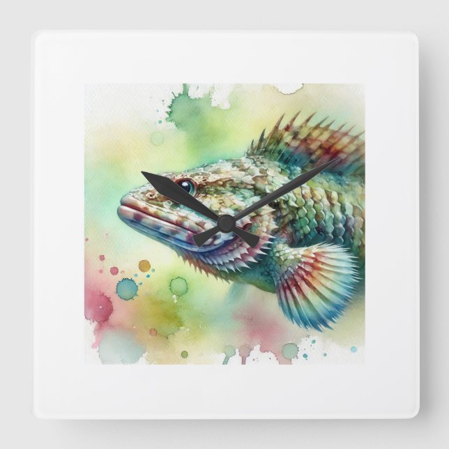 Lizard Fish 020924AREF150 - Watercolor Fyrkantig Klocka (Framsida)