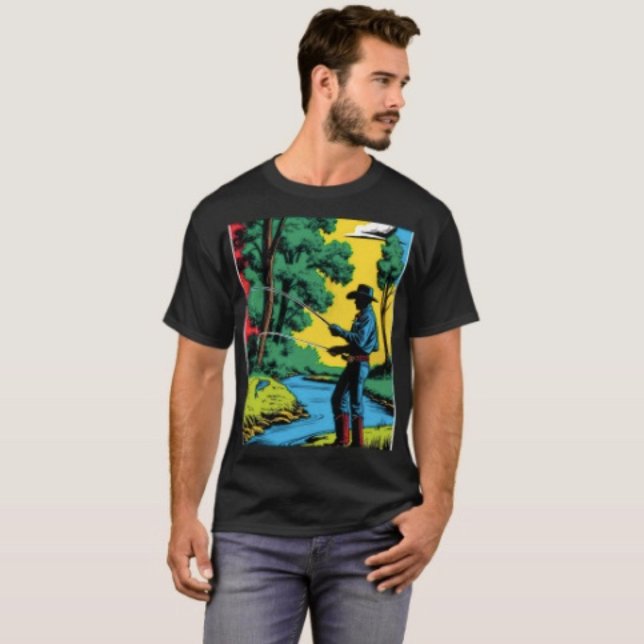 Lizard Leaves & Colour T Shirt ( Retro Cowboy Fishing Riverside Scene T-Shirt for Men Aesthetic Custom Black Tee
)