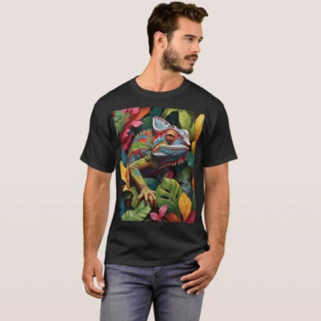 Lizard Lövs & Färg T Shirt ( Colourful Lizard Tropical Jungle Art T-Shirt for Men Aesthetic Custom Black Tee
)
