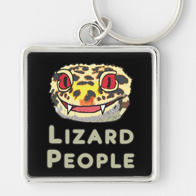 Lizard People Fyrkantig Silverfärgad Nyckelring (Framsidan)