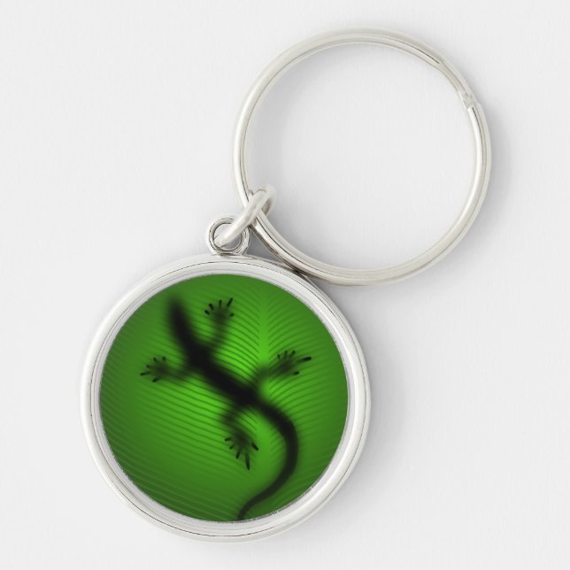 Lizard Silhouette Rund Silverfärgad Nyckelring (Framsidan)