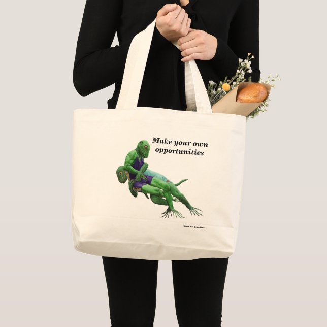 Lizard Warrior Wrestling Fantasy Art Tote Bag Jumbo Tygkasse (Framsida (produkt))
