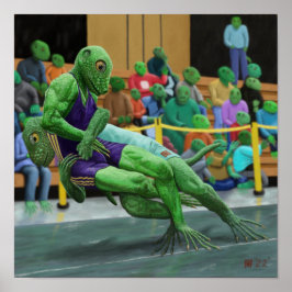 Lizard Warrior Wrestling Sport Fantasy Art Skriv u Poster