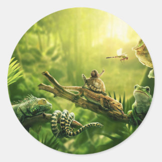 Lizards Frogs Jungle Reptiles liggande Runt Klistermärke